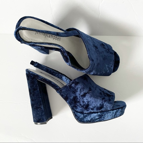 *JEFFREY CAMPBELL* Chika Blue Crushed Velvet Heels - Picture 3 of 9
